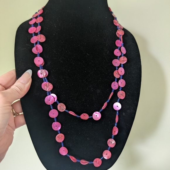 Pink And Blue Shell Necklace - Picture 2 of 8
